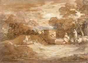 Thomas Gainsborough - Mountain Landscape with Figures Sheep and Fountain