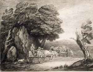 Wooded Landscape with Carts and Figures