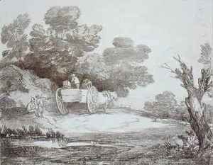 Wooded Landscape Country Cart and Figures