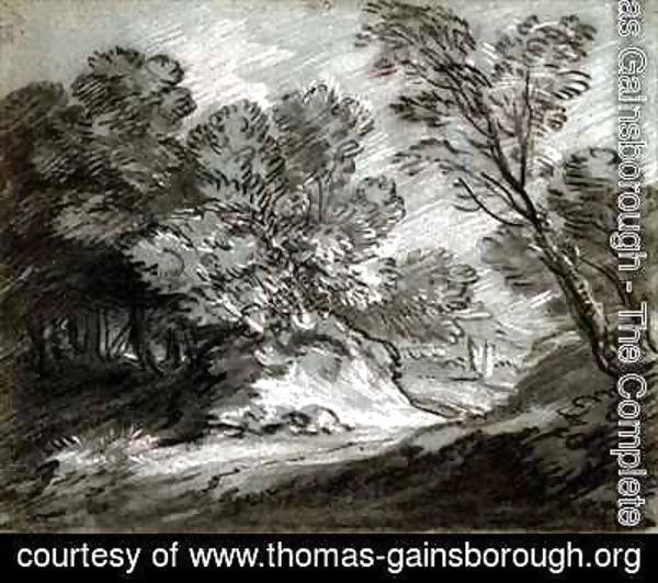 Thomas Gainsborough - Wooded landscape with a distant mountain