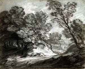 Thomas Gainsborough - Wooded landscape with a distant mountain