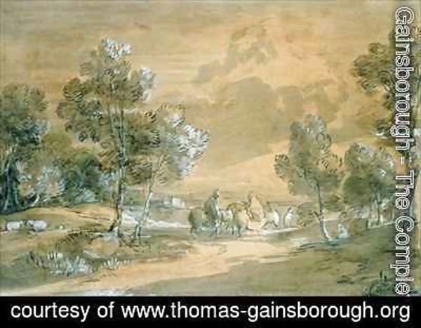 Thomas Gainsborough - An Open Landscape with Travellers on a Road