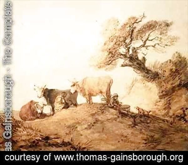 Cattle with Drovers and a Dog under a Tree