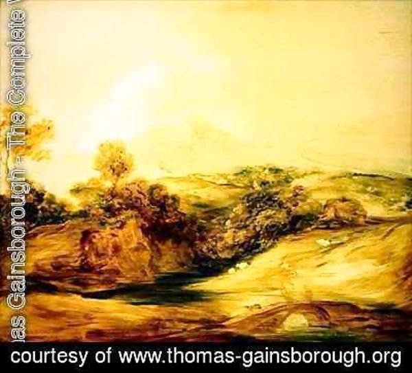 Thomas Gainsborough - Wooded River landscape with figures on a bridge