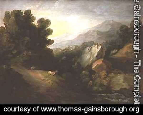 Thomas Gainsborough - Rocky wooded landscape with sheep by a waterfall