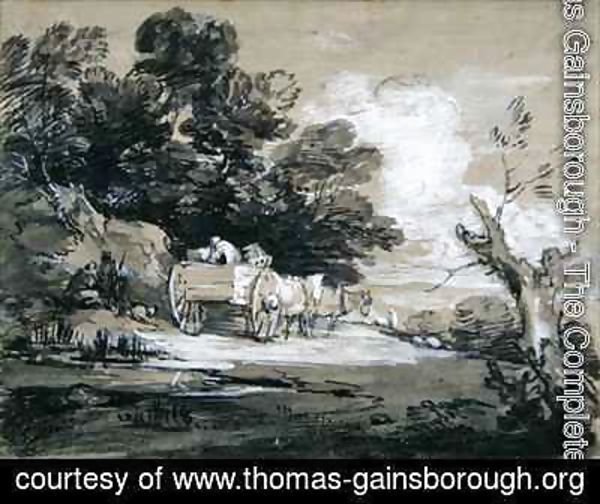 Wooded Landscape with Country Cart and Figures