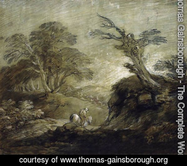 Thomas Gainsborough - A horseman on a track in a wooded landscape
