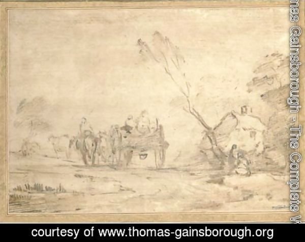 Thomas Gainsborough - A wooded landscape with a horse and cart on a country path, a cottage beyond