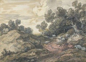 Thomas Gainsborough - A wooded landscape with sheep grazing by a winding track