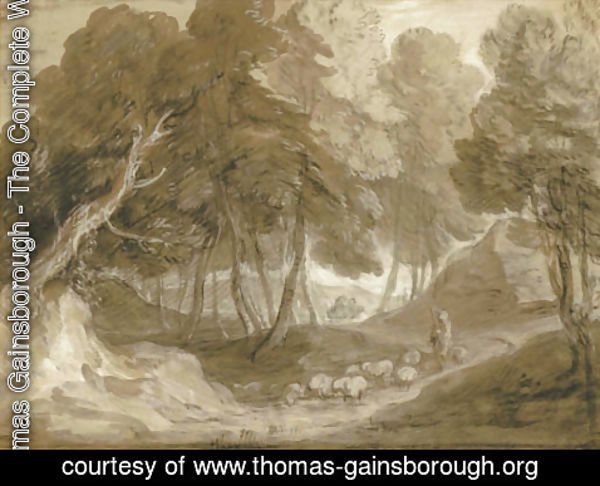 Thomas Gainsborough - A wooded landscape with shepherd and sheep