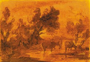 Thomas Gainsborough - Cattle watering in a wooded landscape