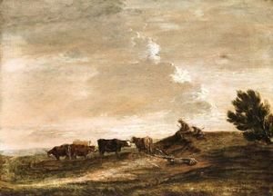 Open Landscape With Rustics And Cattle