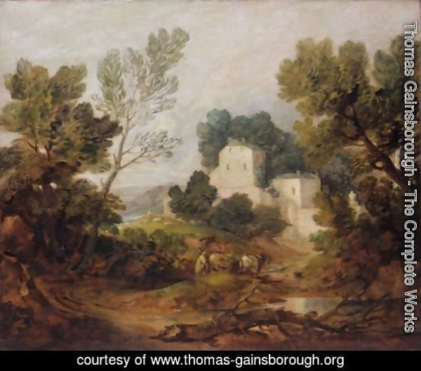 Wooded Landscape With A Driver And Cattle And A Distant Mansion