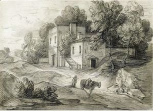 Thomas Gainsborough - Wooded Landscape With Mansion, Figure And Packhorse