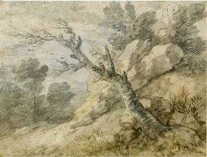 Thomas Gainsborough - Wooded Landscape With Rocks And Tree Stump