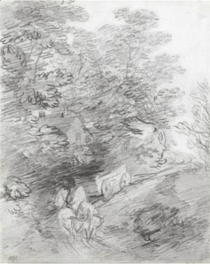 Thomas Gainsborough - Study Of A Bullock Cart On A Winding Track With Nearby Cottage