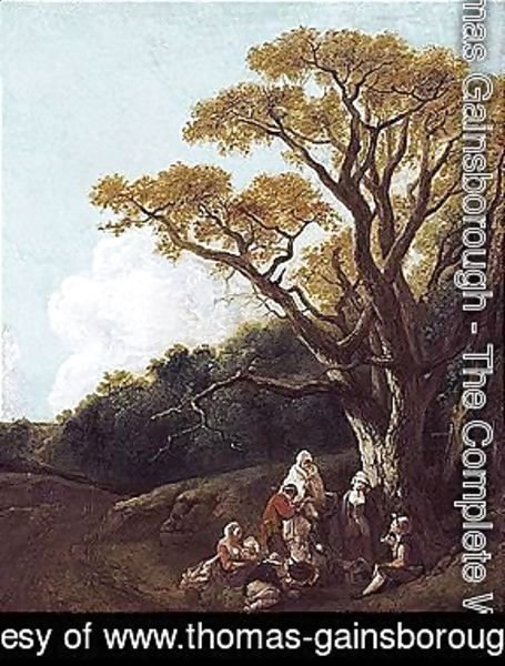 Wooded Landscape With Peasants And Donkey Round A Fire, Figures And Distant Church (The Gypsies)