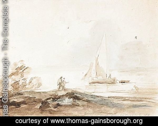 Thomas Gainsborough - Lake Scene With Figures And Sailing Ship