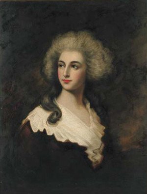 Portrait of a lady, quarter-length, in a brown dress and white wrap