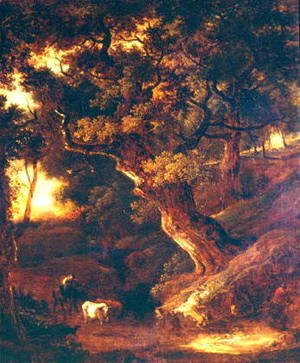Landscape with cows and human figure