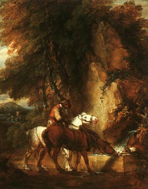 Thomas Gainsborough - Wooded Landscape with Mounted Drover 1780