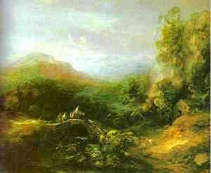 Thomas Gainsborough - Mountain Landscape with Peasants Crossing a Bridge