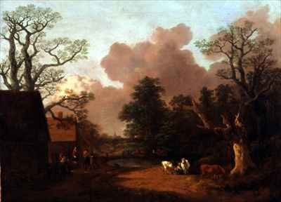 A Landscape with Figures Farm Buildings and a Milkmaid