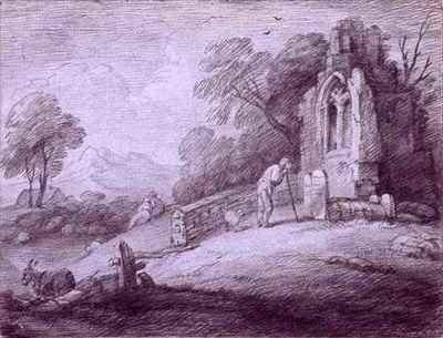 Churchyard with Figure Contemplating Tombstone