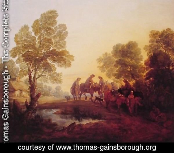 Thomas Gainsborough - Evening Landscape - Peasants and Mounted Figures