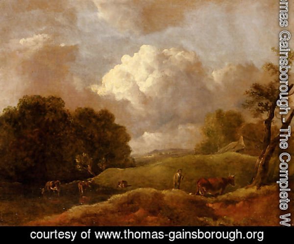 Thomas Gainsborough - An Extensive Landscape With Cattle And A Drover