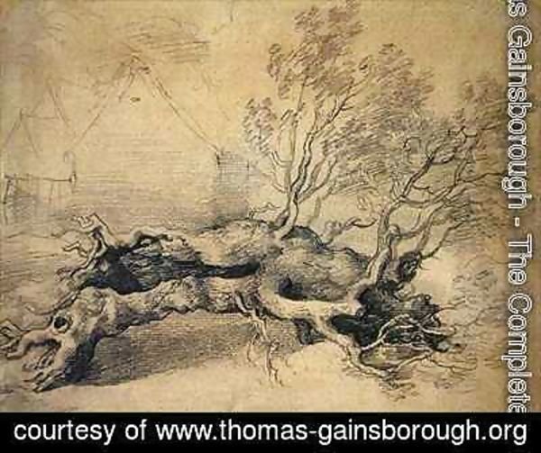 Thomas Gainsborough - A Fallen Tree with Farm Buildings Beyond