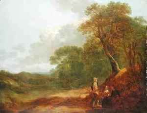 Thomas Gainsborough - Wooded Landscape with a Man Talking to Two Seated Women