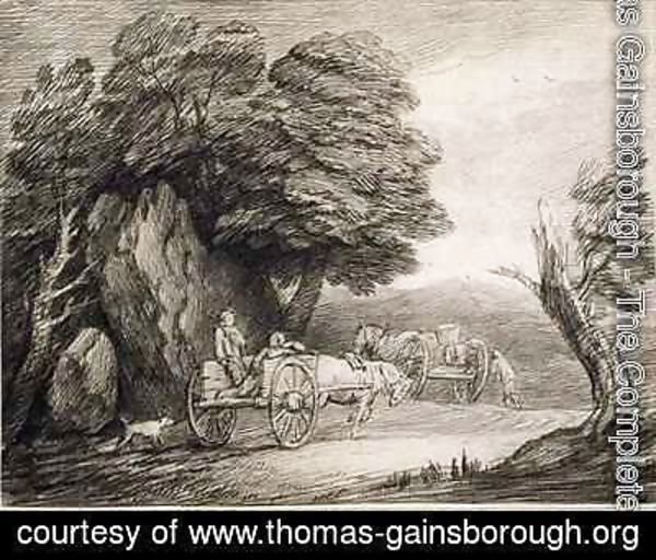 Wooded Landscape with Carts and Figures