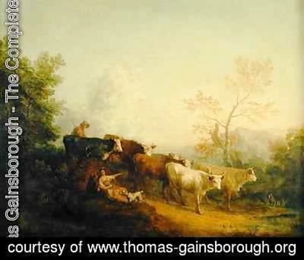 Thomas Gainsborough - Herdsmen Driving Cattle towards a Post