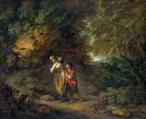 Rocky landscape with Hagar and Ishmael