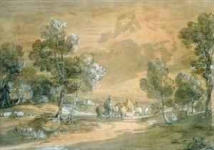 Thomas Gainsborough - An Open Landscape with Travellers on a Road