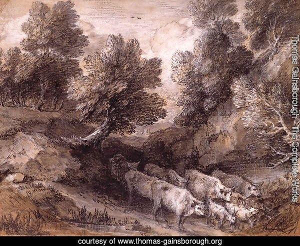 Wooded Landscape with Cattle and Goats