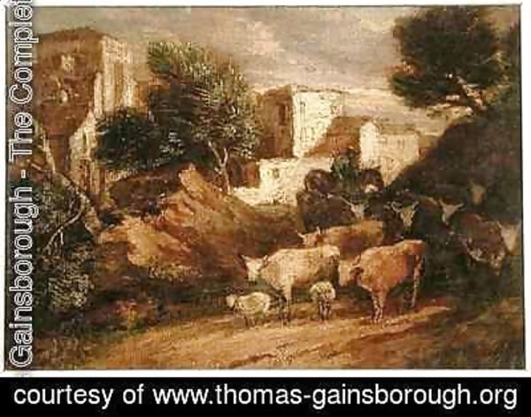 Thomas Gainsborough - Mounted Drover Driving Home a Herd of Cattle