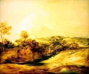 Thomas Gainsborough - Wooded River landscape with figures on a bridge