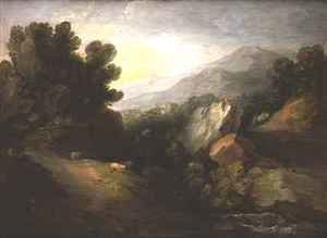 Thomas Gainsborough - Rocky wooded landscape with sheep by a waterfall