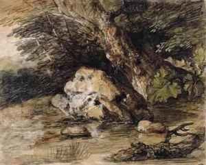 Thomas Gainsborough - A Hilly Landscape with Figures Approaching a Bridge