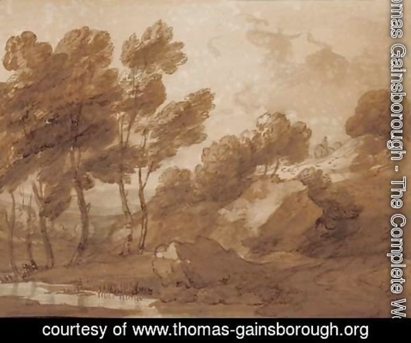 Thomas Gainsborough - A landscape with trees by a pool