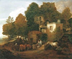 Thomas Gainsborough - A lodge in a park, with children descending steps