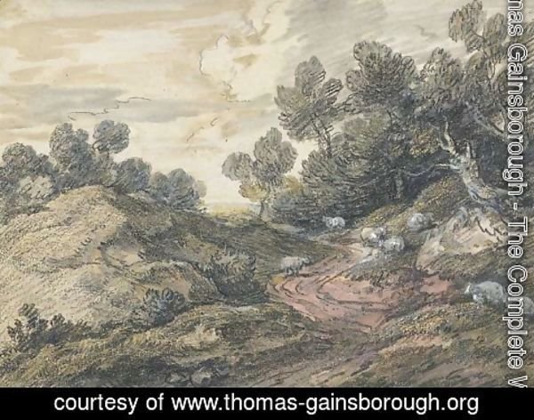 Thomas Gainsborough - A wooded landscape with sheep grazing by a winding track