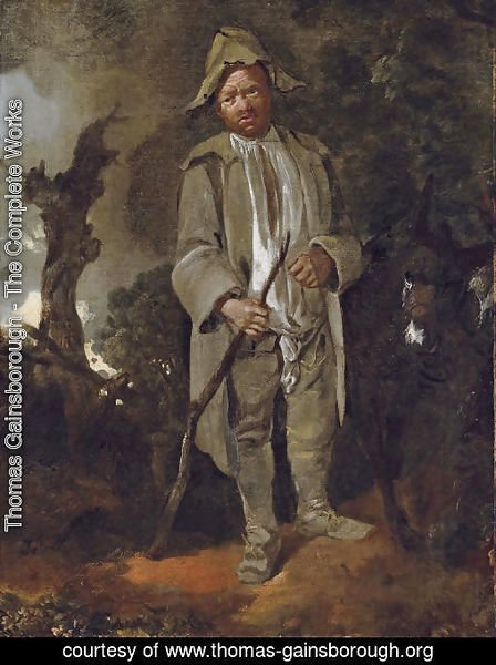 An old peasant with a donkey in a wooded landscape