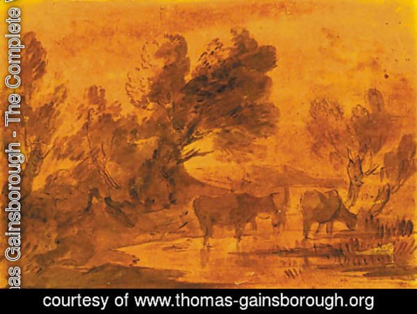 Thomas Gainsborough - Cattle watering in a wooded landscape