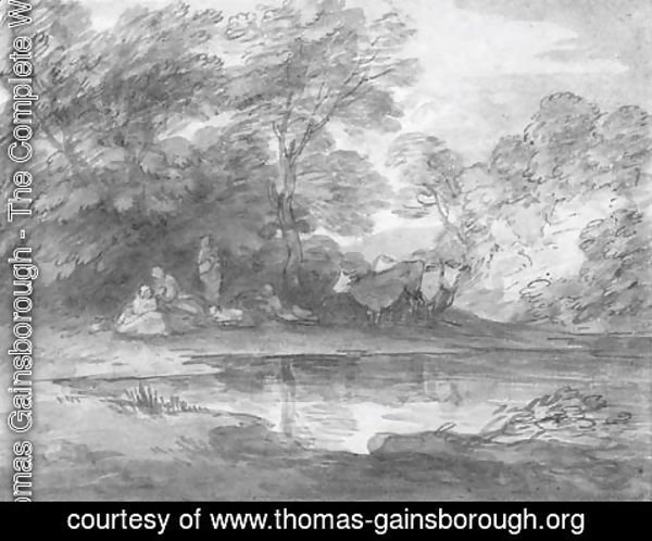 Thomas Gainsborough - Figures and cattle in a wooded landscape