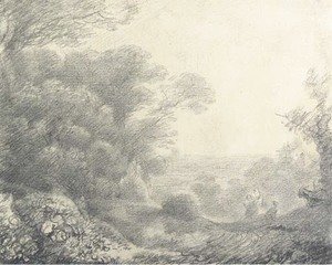 Thomas Gainsborough - Wooded landscape with figures, donkeys and buildings