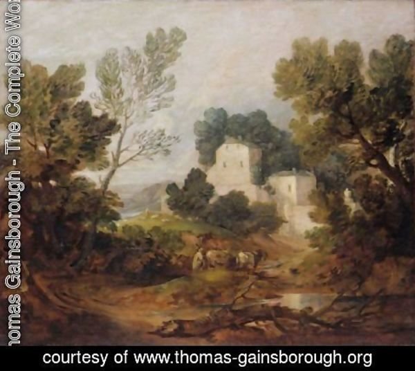Thomas Gainsborough - Wooded Landscape With A Driver And Cattle And A Distant Mansion