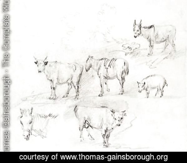 Thomas Gainsborough - Study Of Horses, Cows, A Donkey And A Pig